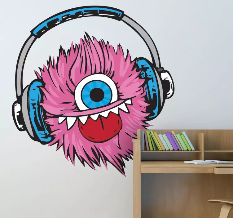 Sticker roze monster koptelefoon - TenStickers