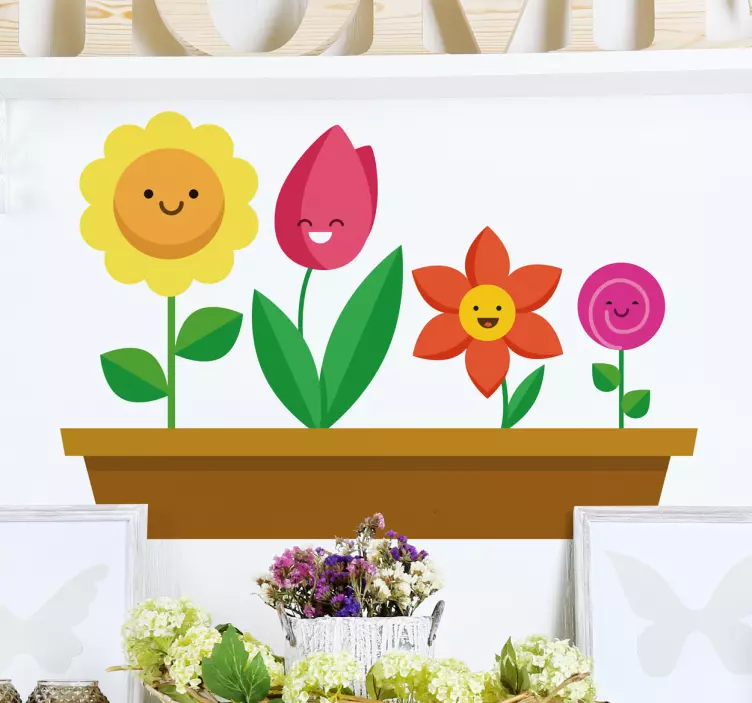 Bloemen muursticker met tekening familie - TenStickers