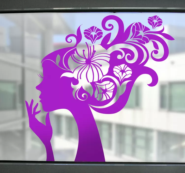 Etalage sticker vrouw haren bloemen - TenStickers