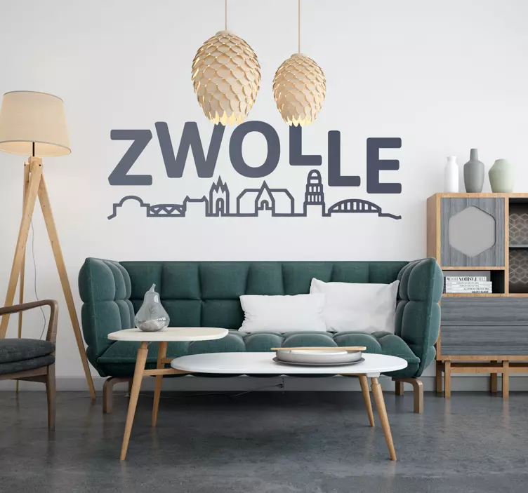 Muursticker woonkamer van zwolle skyline - TenStickers
