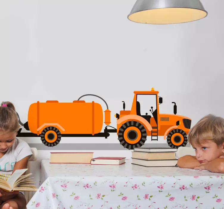 Muurstickers oranje grote tractor - TenStickers