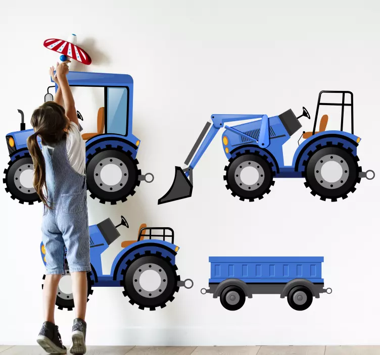 Raamstickers speelgoed Blauw tractorpakket - TenStickers