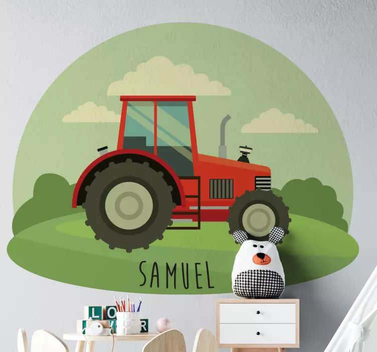 Muursticker speelgoed naam en kleine tractor - TenStickers