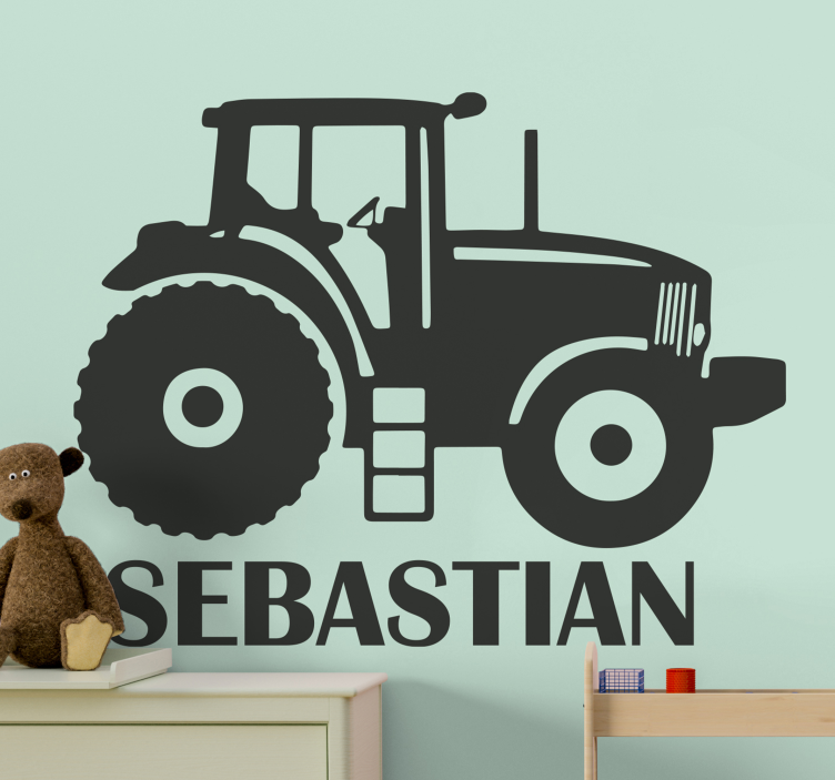Raamstickers speelgoed Silhouet van een tractor met naam - TenStickers