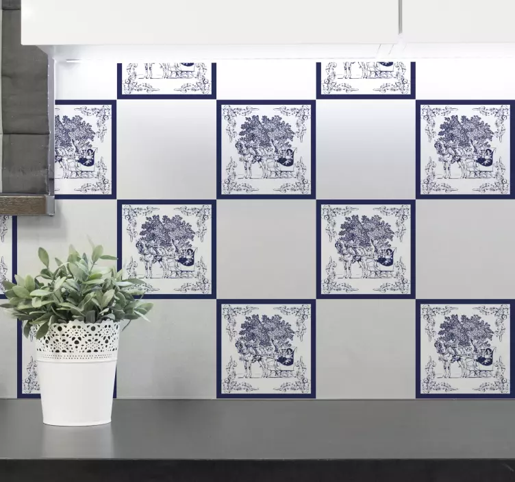 Tegelstickers man op paardenslee - TenStickers