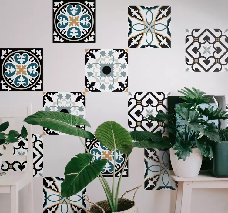 Tegelstickers badkamer portugees blauw en zwart - TenStickers