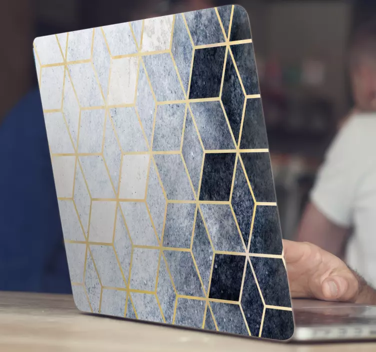 Laptop sticker abstact blauw kubisch patroon - TenStickers