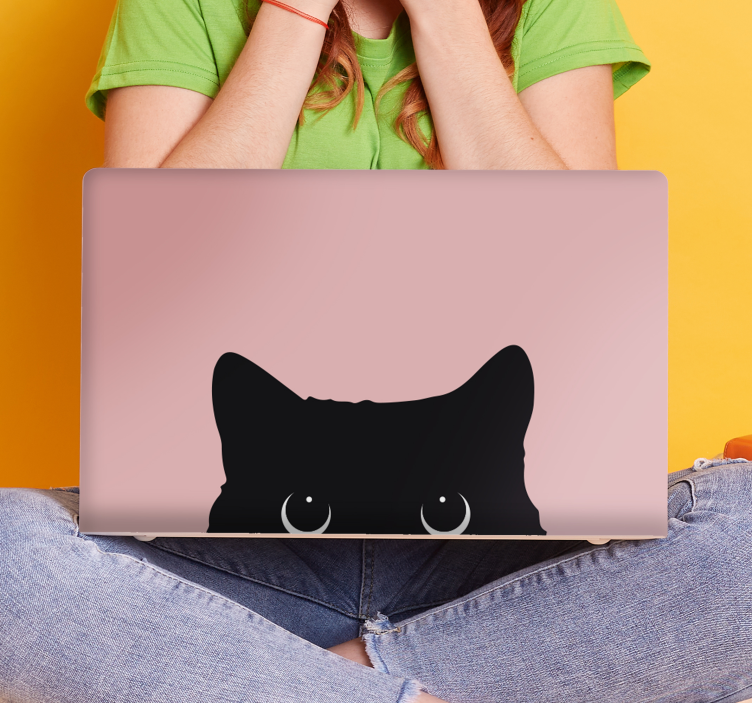 Laptop sticker Kattenhoofd op roze achtergrond - TenStickers
