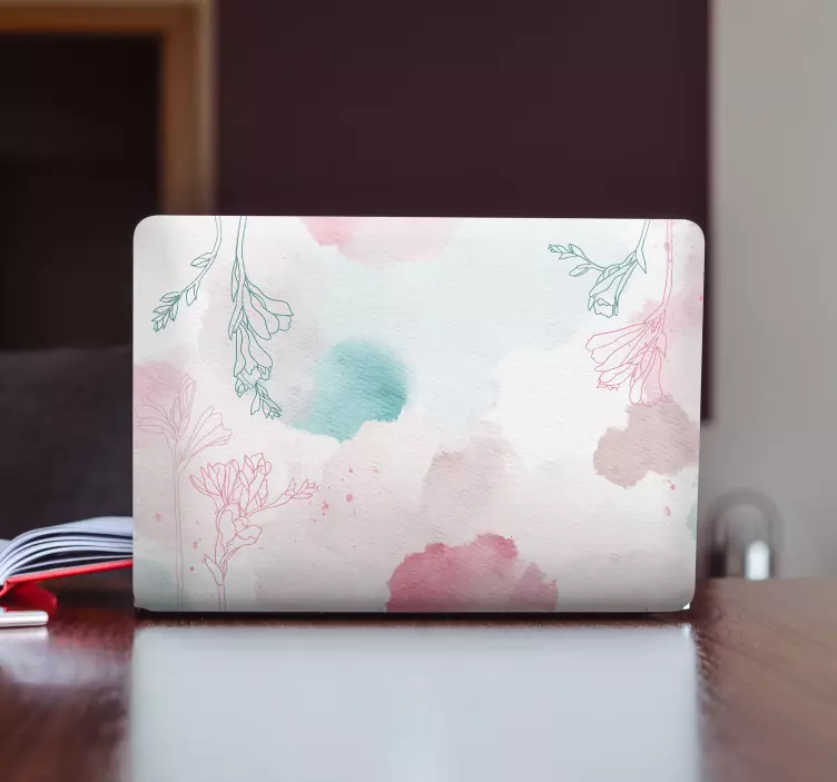 Laptop sticker Poeder pastel met gekleurde bloemen - TenStickers