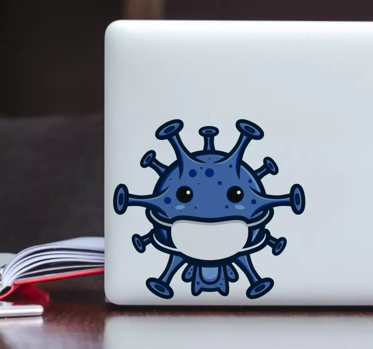 Laptop sticker Schattig virus met maskers - TenStickers