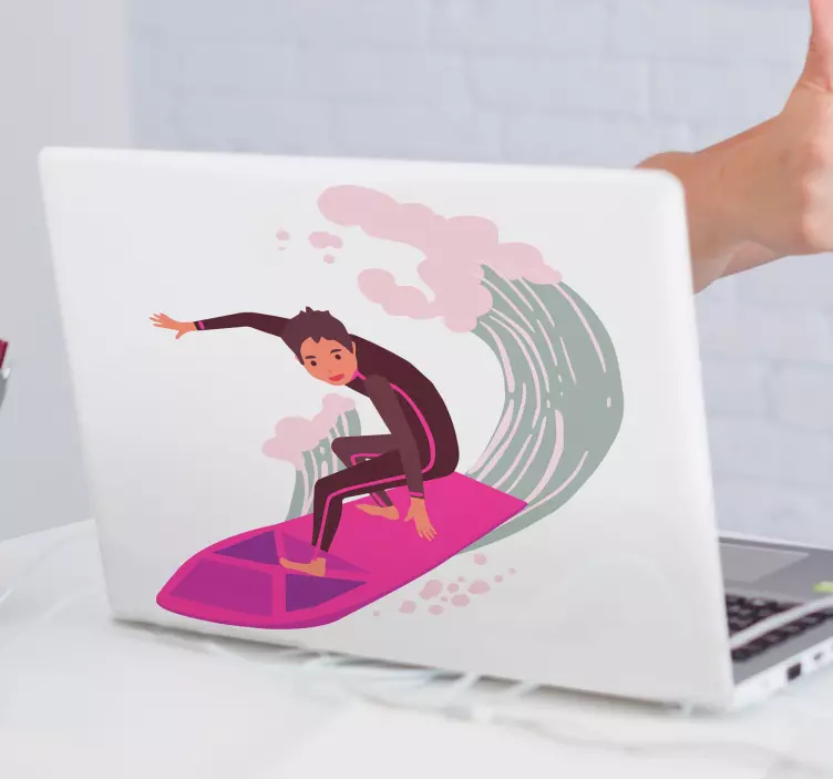 Surfend tekenfilmfiguur laptop sticker - TenStickers