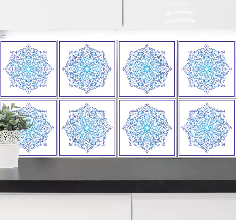 Tegelsticker uitgebreid blauwe mandala - TenStickers