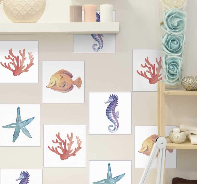 Tegelstickers badkamer zeedieren - TenStickers