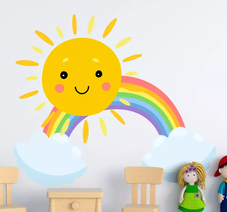 Muursticker kinderkamer cartoon zon en regenboog - TenStickers