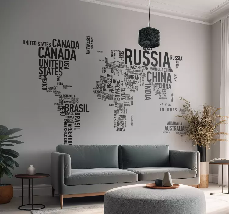 Tekststicker Wereldkaart Landen - TenStickers