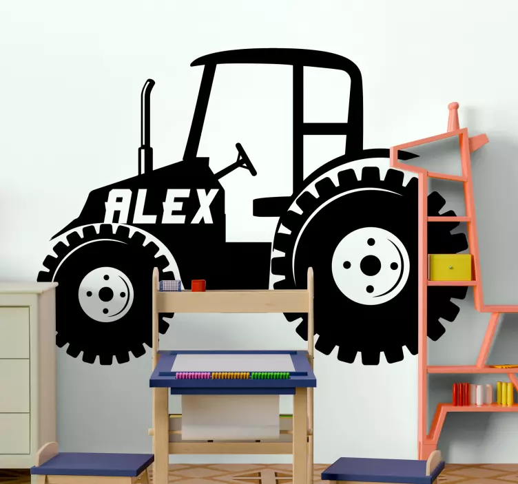 Tractor gepersonaliseerd ontwerp muursticker groeimeter - TenStickers