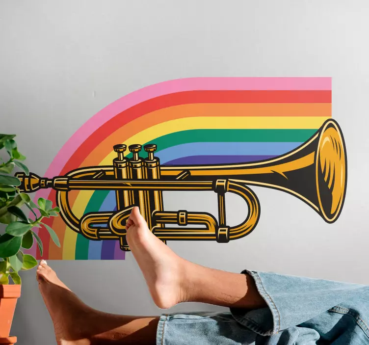 Trompet met regenboog muziek sticker - TenStickers