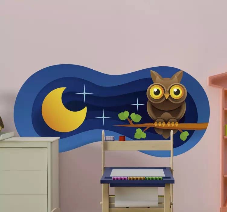 Uil onder de maan muursticker kinderkamer - TenStickers