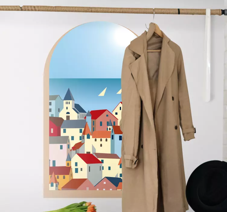 Uitzicht op de kustplaats locatie sticker - TenStickers