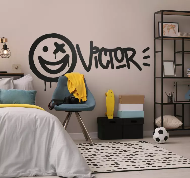 Urban graffiti naam muursticker lachende emoji - TenStickers