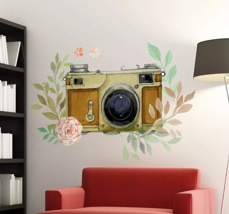 Vintage camera bloemen sticker - TenStickers