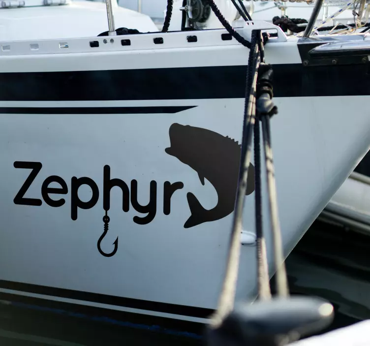 Vishaak en vis met aanpasbare naam bootsticker - TenStickers