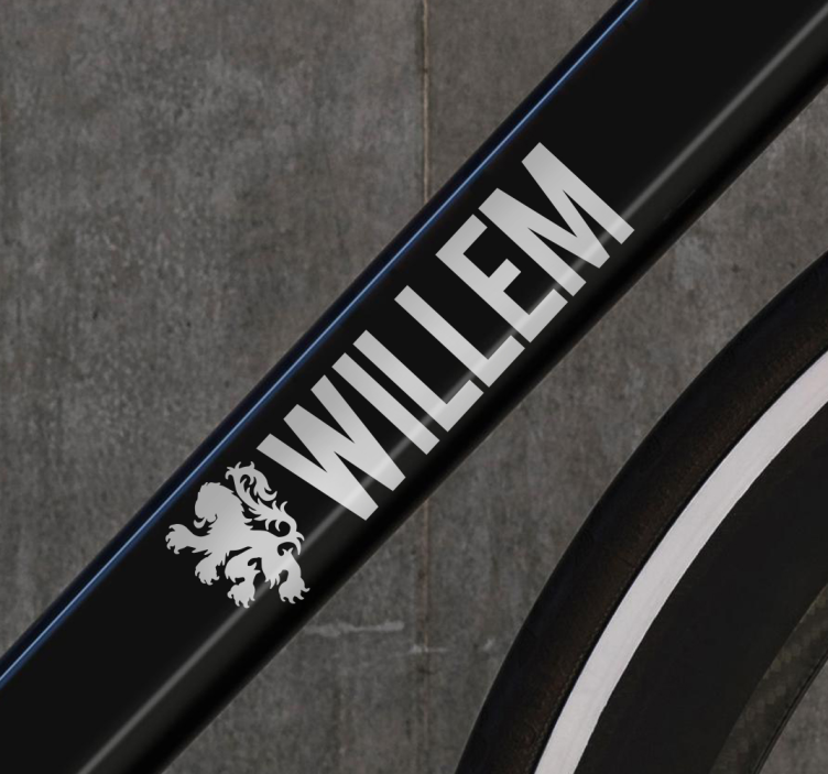 Vlag en naam in zilver Fiets naamsticker - TenStickers