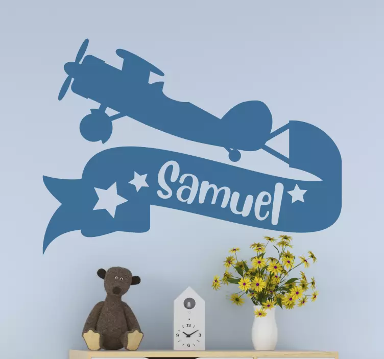 Vliegtuignaam banner muursticker kinderkamer - TenStickers