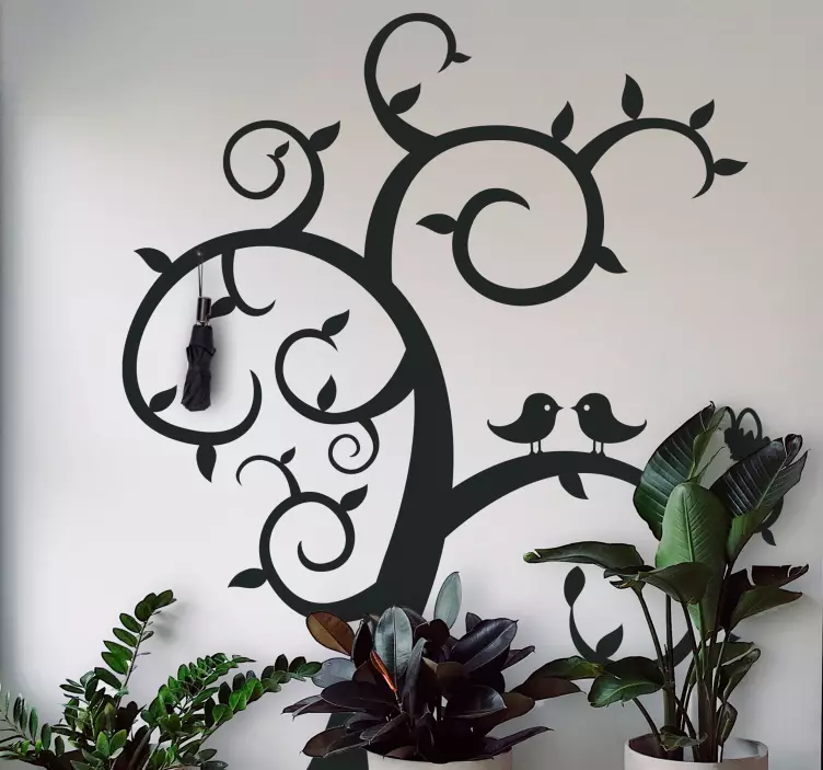 Vogels op een boom kapstok muursticker - TenStickers