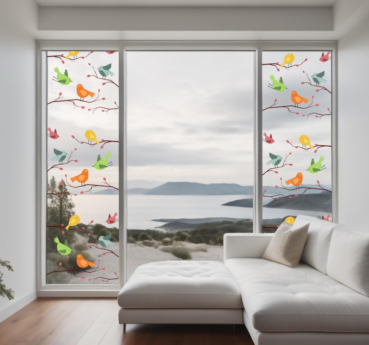 Vogels op roze tak Raamsticker - TenStickers