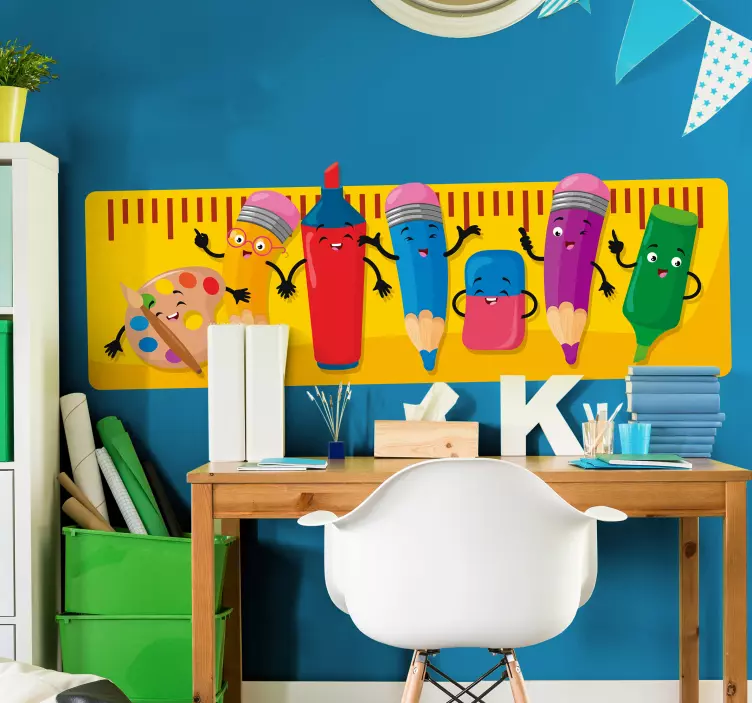 Vrolijke briefpapierfiguren muursticker kinderkamer - TenStickers