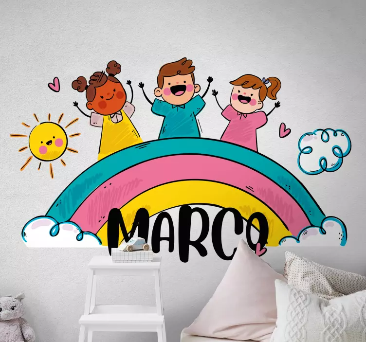 Vrolijke regenboogscène muursticker kinderkamer - TenStickers