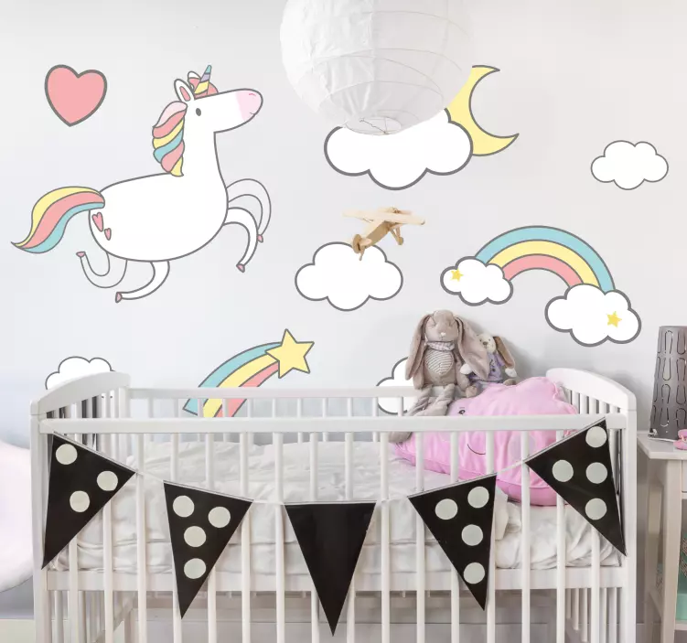 Eenhoorns en regenboog sticker - TenStickers