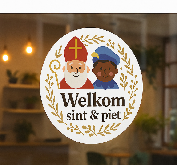 Welkom sint & piet rond etalage sticker - TenStickers