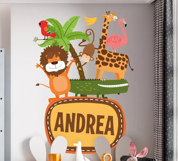 Muursticker wilde dieren Jungle boom dieren met naam - TenStickers