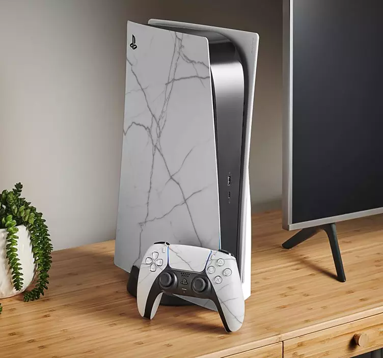 Witte marmer playstation 5 sticker - TenStickers