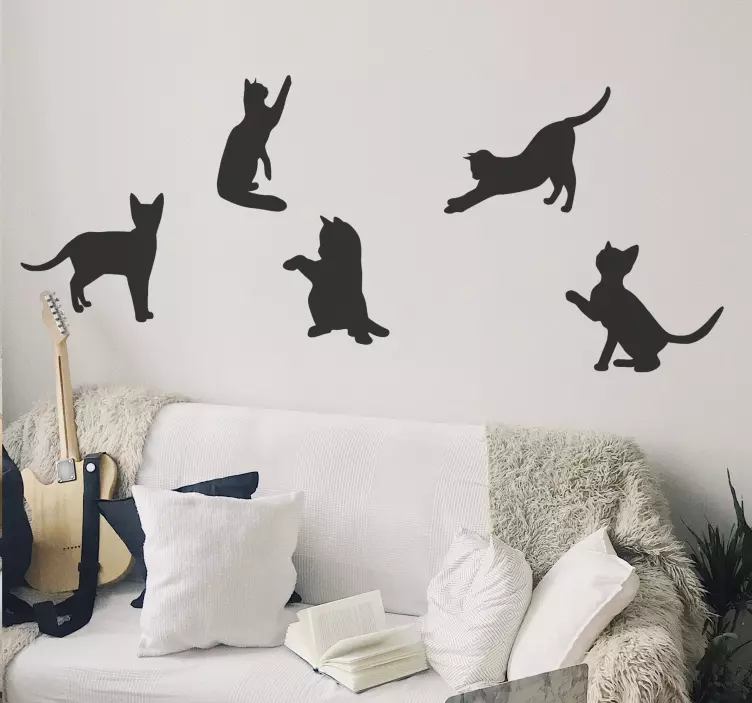 Zelfklevende muursticker dansende katten - TenStickers