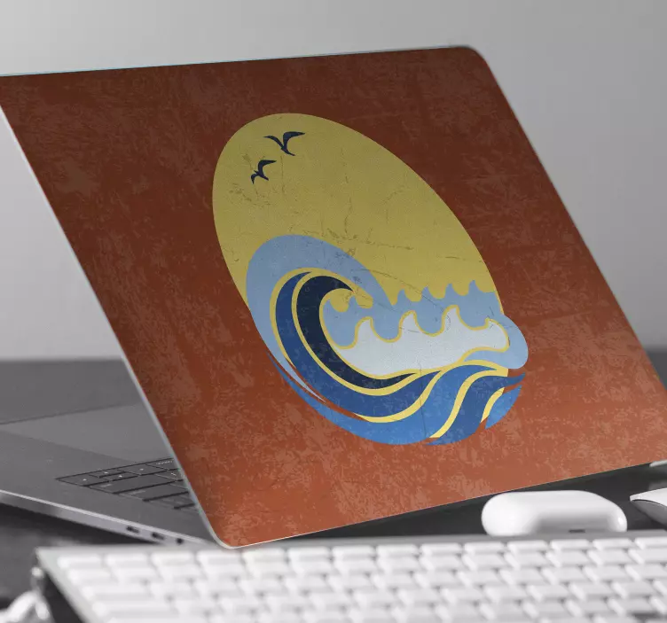 Zonsondergang oceaan golven laptop sticker - TenStickers