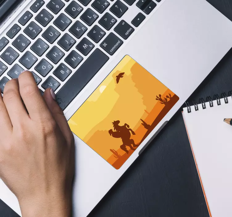 Zonsondergang woestijnscène touchpad sticker - TenStickers