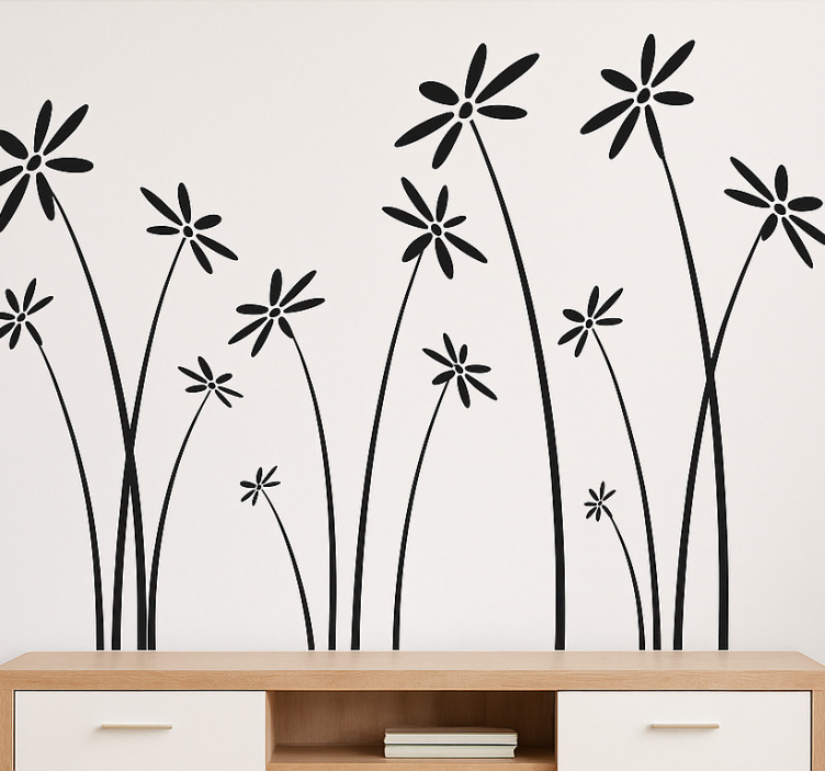 Zwarte hoge bloemen woonkamer muursticker - TenStickers