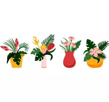 Bloempotten slaapkamer muursticker - TenStickers