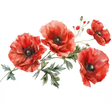 Pavot bloemen slaapkamer muursticker - TenStickers