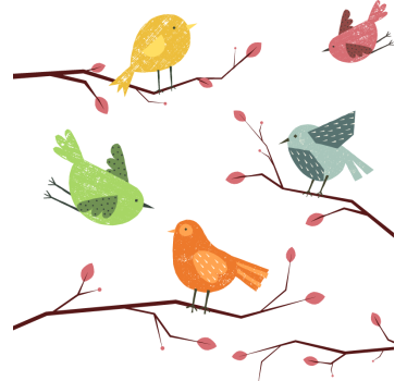 Vogels op roze tak Raamsticker - TenStickers