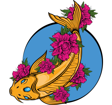 Koi met bloemen auto sticker - TenStickers
