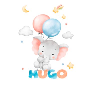 Aquarel olifant met naam Raamsticker - TenStickers