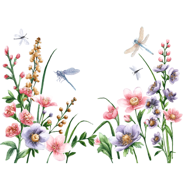 Bloemen en libellen Raamsticker - TenStickers
