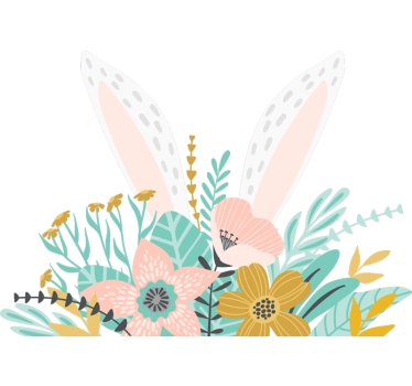 Konijnenoren en planten etalage sticker - TenStickers