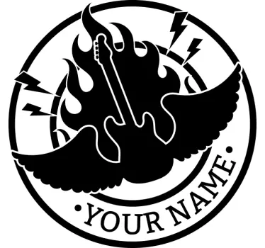Naamsticker vlammende gitaar - TenStickers