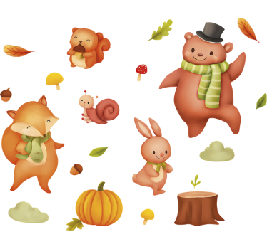 Schattige herfstdieren raamsticker - TenStickers