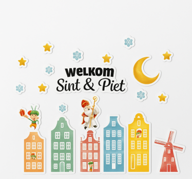 Kleurrijke raam welkom sint & piet Sinterklaas raamsticker - TenStickers